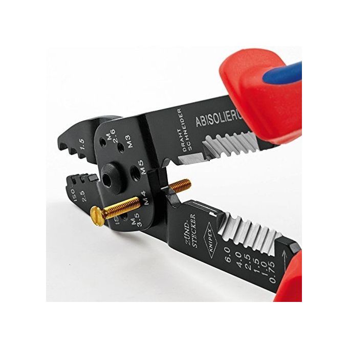 Knipex 9721215B Pinza per Capicorda Brunita 230 mm 0,5-2,5 mm² F-Crimp impugnature multicomponente colore Nero Blu Rosso
