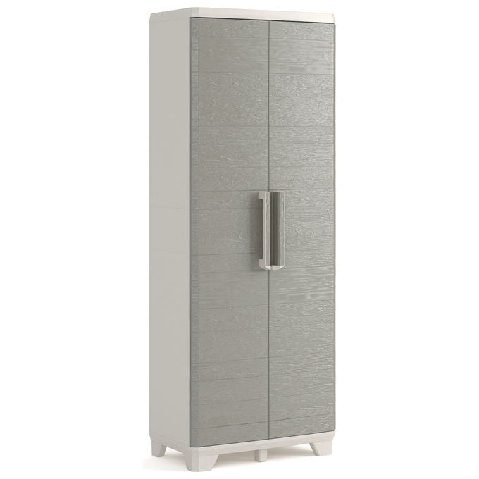 Keter Armadio Alto Wood Grain 68x39x182H Armadio da Esterno in Design Moderno Resistente ai Raggi UV con 3 Ripiani Regolabili