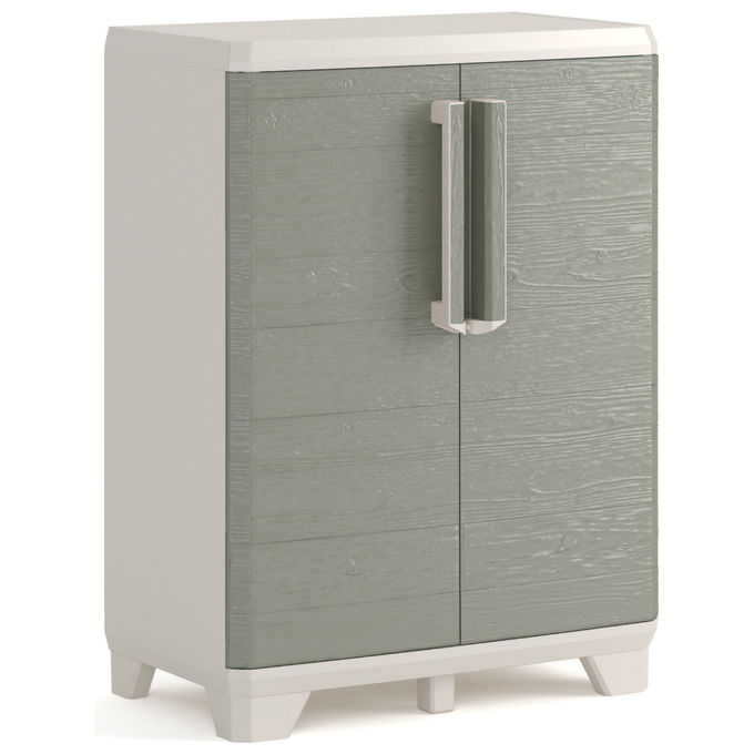 KETER Armadio Basso Wood Grain 68x39x97H Design Elegante e Funzionale per Esterni con Ripiano Regolabile