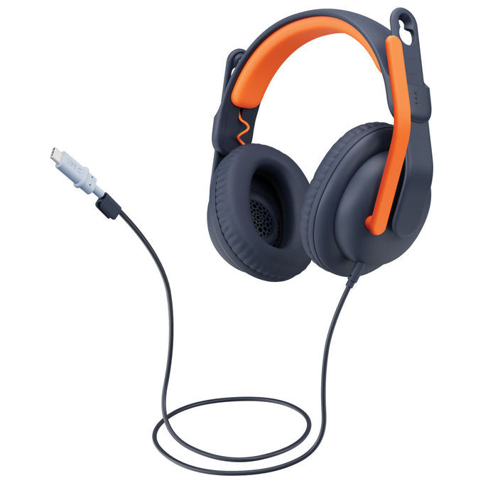Logitech 981-001389 Zone Learn Auricolare Cablato con Microfono Asta Omnidirezionale per Uso Scolastico colore Blu Arancione