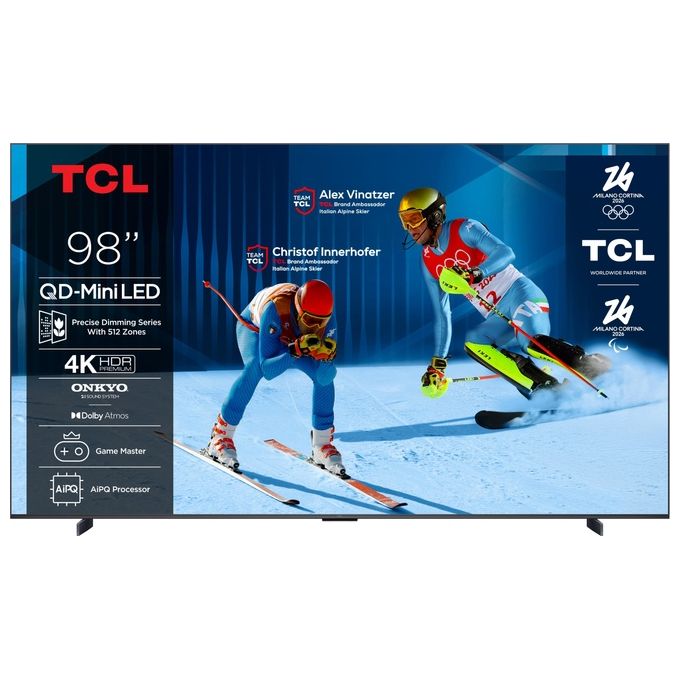 TCL 98C6K smart tv 98 pollici, QD-Mini LED, 4K HDR, Google TV, 144 Hz, Dolby Vision IQ, Atmos, Onkyo 2.1, Game Master