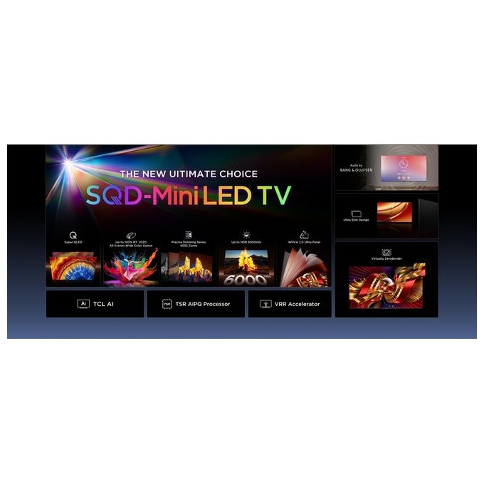 TCL 98C8L C8L TV 98'' SQD-Mini LED 4K Google TV 144Hz Dolby Vision Atmos Audio Bang and Olufsen