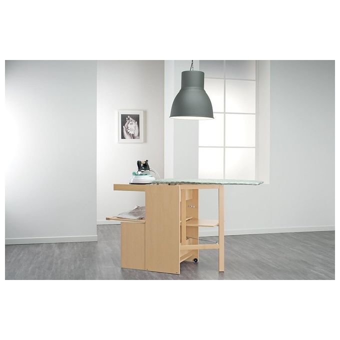 Foppapedretti 9900330103 LoStiro Mobile Asse da Stiro a Scomparsa in Legno con Ruote Ripiano Biancheria colore Naturale