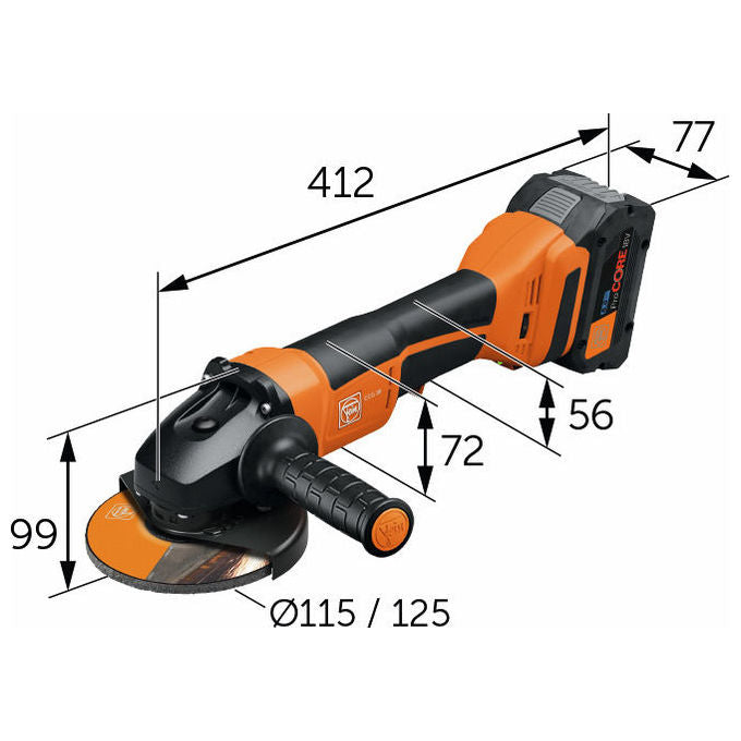 Fein 99100001548 CCG18-125-12PD AS N00 Smerigliatrice angolare a batteria 18 V 125 mm motore brushless 2500-8500 rpm colore Nero