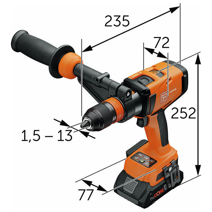 Fein ASCM184QMP Trapano avvitatore a percussione a batteria motore brushless 130 Nm 4000 giri-min interfaccia 18 V AMPShare mandrino QuickIN colore Nero
