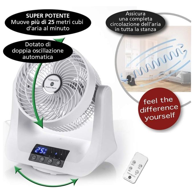 Macom 993 Tornado Ventilatore domestico con pale Doppia Oscillazione 3 Velocita' 45 W Timer Telecomando colore Bianco