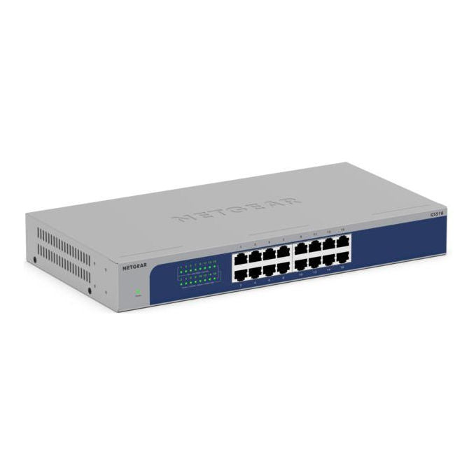 Netgear GS516-300EUS Switch di Rete Non Gestito 16 Porte Gigabit Ethernet 32 Gbit-s Supporto QoS Jumbo Frames Colore Grigio