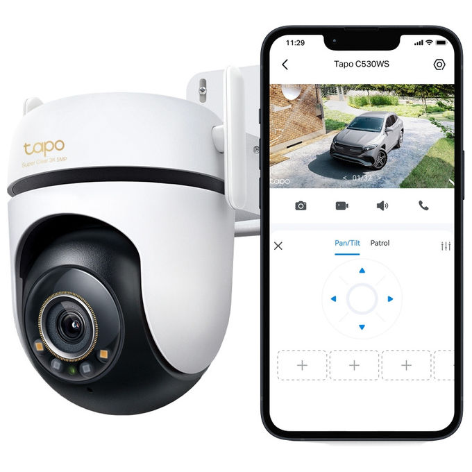 TP-Link TAPO C530WS Telecamera di Sicurezza IP Esterna con Risoluzione 3K 5MP Angolo di Visione 360° Audio Bidirezionale e Visione Notturna a Colori colore Bianco