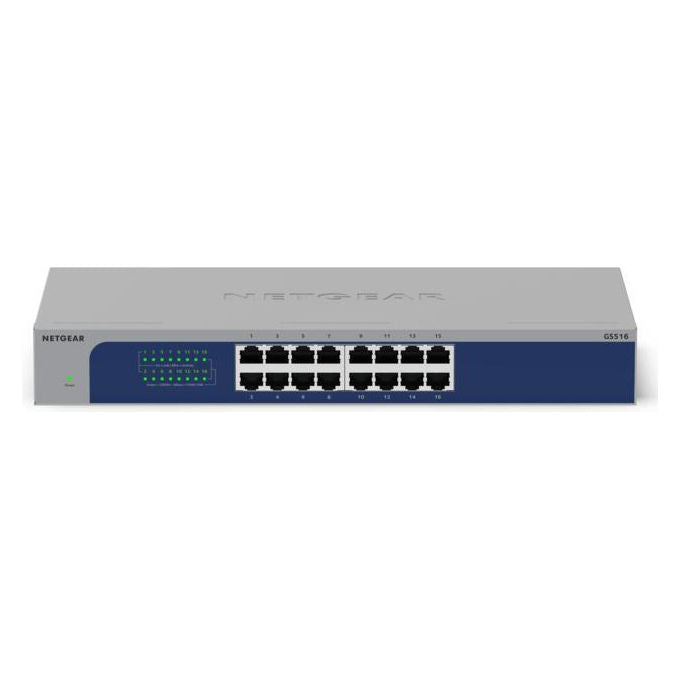 Netgear GS516-300EUS Switch di Rete Non Gestito 16 Porte Gigabit Ethernet 32 Gbit-s Supporto QoS Jumbo Frames Colore Grigio