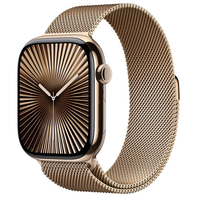 Apple MX003QL-A Watch Serie 10 GPS + Cellular 46mm Cassa in Titanio con Cinturino Loop in Maglia Milanese Oro