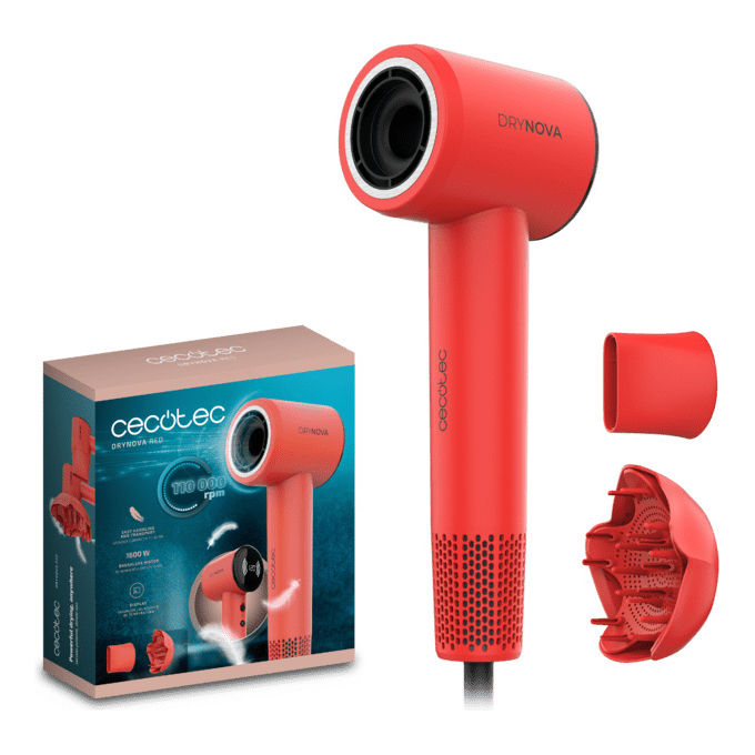 Cecotec A01_EU01_117909 DryNova Asciugacapelli 1600 W Brushless ionico 110000 rpm 4 temperature concentratore diffusore colore Rosso