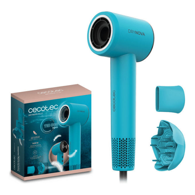 Cecotec 117911 DryNova Blue Wave Asciugacapelli 1600 W Motore Brushless Ionico 2 velocita' 4 temperature Concentratore Diffusore colore Blu