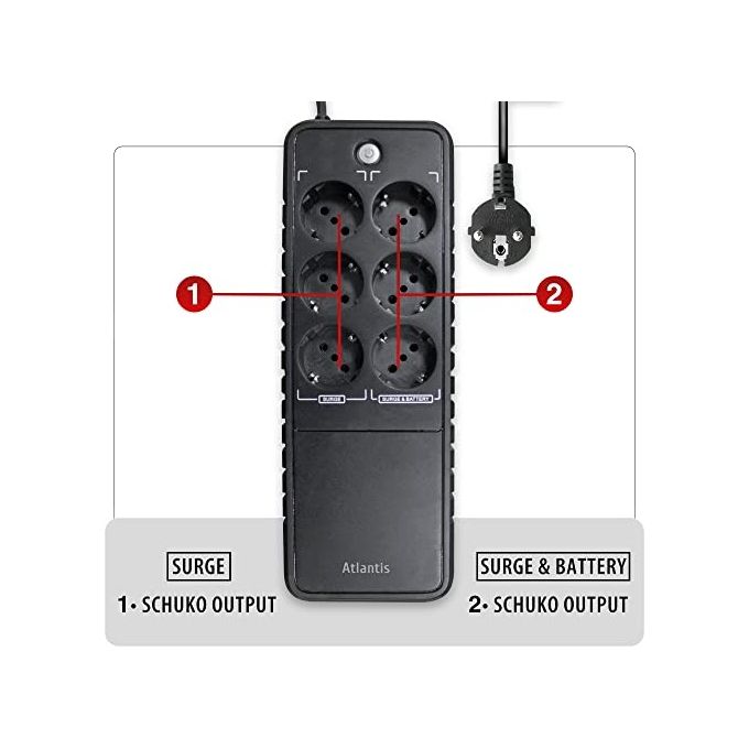 Atlantis A03-PS1000 ups 1000va-500w Onepower stepwave off line 6p Schuko Montabile a muro
