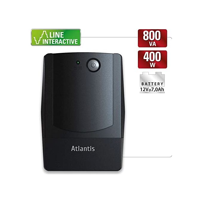 Atlantis OnePower PX800, UPS Line Interactive 800VA-400W, AVR (3 stadi), Onda PseudoSinusoidale, 4 prese IEC, 1 Batteria 12V 7Ah