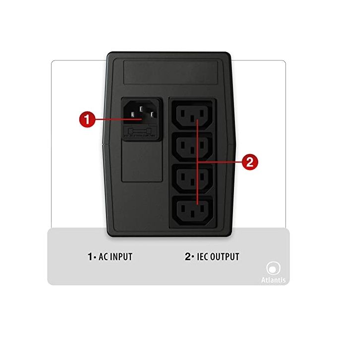 Atlantis OnePower PX800, UPS Line Interactive 800VA-400W, AVR (3 stadi), Onda PseudoSinusoidale, 4 prese IEC, 1 Batteria 12V 7Ah