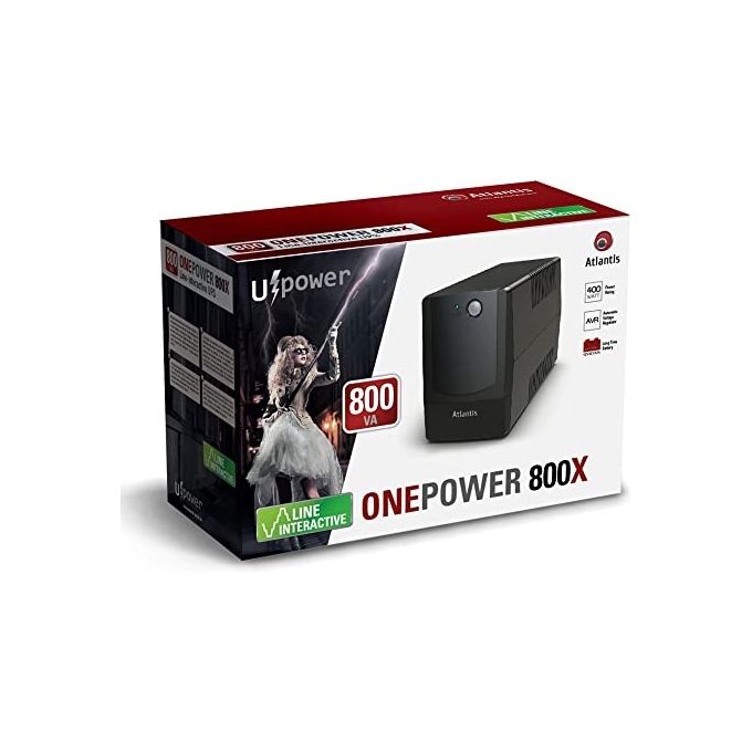 Atlantis OnePower PX800, UPS Line Interactive 800VA-400W, AVR (3 stadi), Onda PseudoSinusoidale, 4 prese IEC, 1 Batteria 12V 7Ah