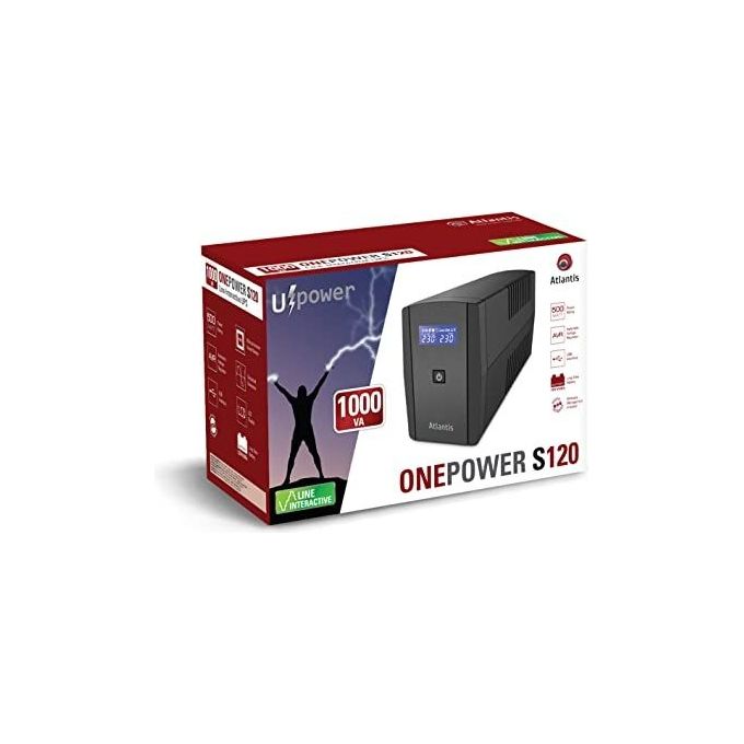 Atlantis OnePower S120, UPS Line Interactive 1000VA-500W, AVR (3 stadi), Onda PseudoSinusoidale, 4 prese IEC, 1 Batteria 12V 9Ah,Software di gestione scaricabile gratuitamente