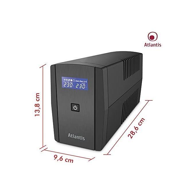 Atlantis OnePower S120, UPS Line Interactive 1000VA-500W, AVR (3 stadi), Onda PseudoSinusoidale, 4 prese IEC, 1 Batteria 12V 9Ah,Software di gestione scaricabile gratuitamente