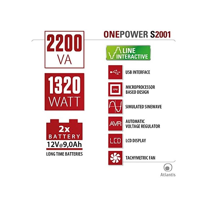 Atlantis A03-S2001 OnePower 2001 Gruppo di Continuita' UPS 2000VA 1200 Watt