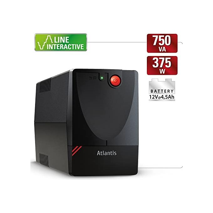 Atlantis A03-X1000 Ups 750va-375w Line interactive Avr Batteria 12v 4,5ah 2 Prese Schuko