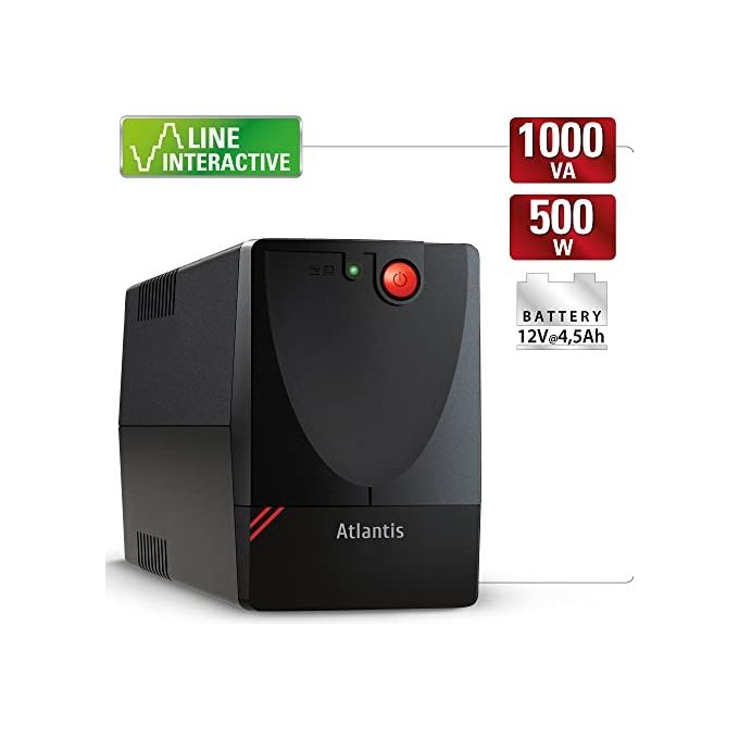 Atlantis A03-X1500 Ups 1000va 500w Line interactive ups avr Batteria 12v 4,5ah-2 Prese Schuko