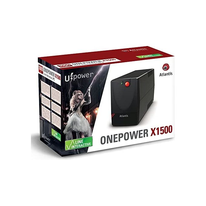 Atlantis A03-X1500 Ups 1000va 500w Line interactive ups avr Batteria 12v 4,5ah-2 Prese Schuko