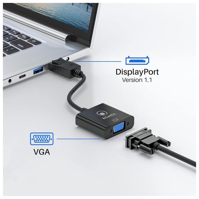 Atlantis adattatore da Display Port (DP) a VGA, 1080p 60 Hz, per PC e Notebook