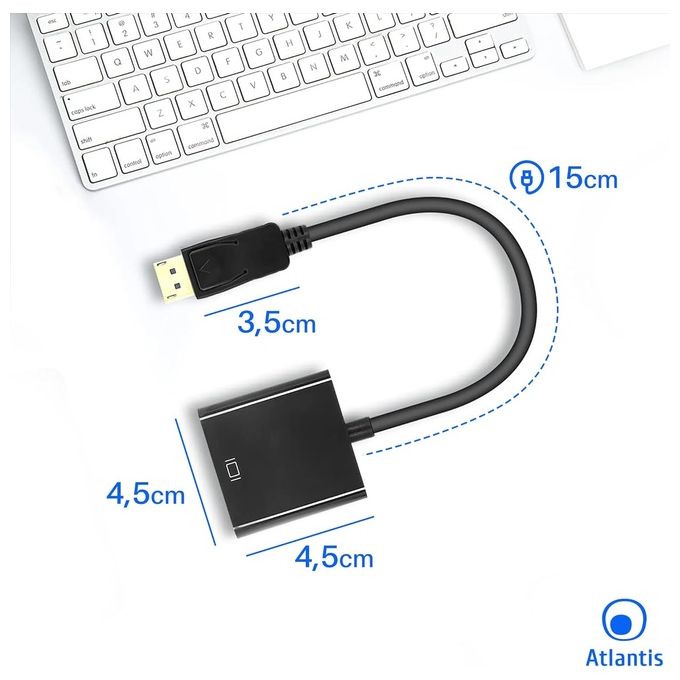 Atlantis adattatore da Display Port (DP) a VGA, 1080p 60 Hz, per PC e Notebook
