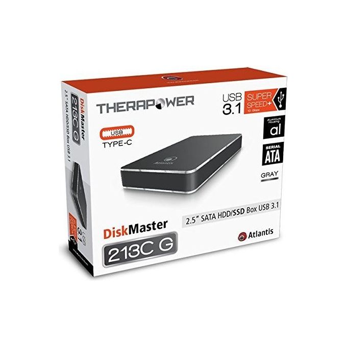 Atlantis Land A06-HDE-213CG DiskMaster Box Esterno HDD SSD 2.5'' SATA USB 3.2 Gen 2 Type-C 10Gbps Alluminio colore Grigio