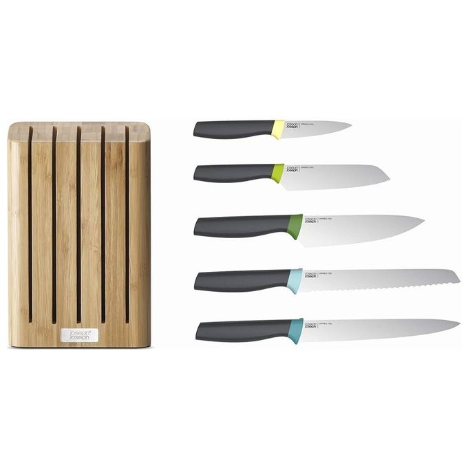Joseph Joseph 10300 Elevate Set di Coltelli in Acciaio Inossidabile Giapponese con Blocco in Bamboo colore Bamboo