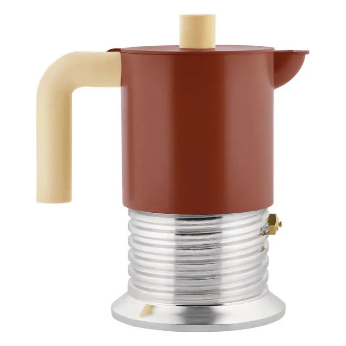 Alessi PM01-3 BR Caffettiera Espresso in Alluminio e Resina Termoplastica per 3 Tazze Compatibile con Induzione colore Marrone