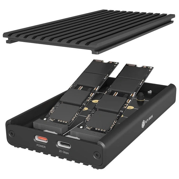 ICY BOX IB-2817M-C32 Custodia SSD M.2 NVMe USB 3.2 Gen 2x2 20 Gbit-s 2 Slot Alluminio colore Nero