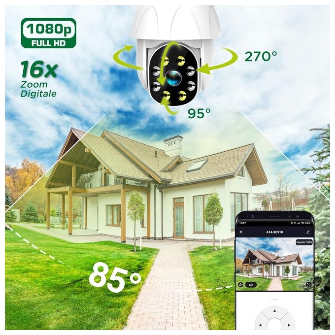 Atlantis Land A14-SC930-PT Telecamera IP Wi-Fi Motorizzata Esterno Full HD 1080p 2MP Pan Tilt Visione Notturna Audio 2 vie colore Bianco