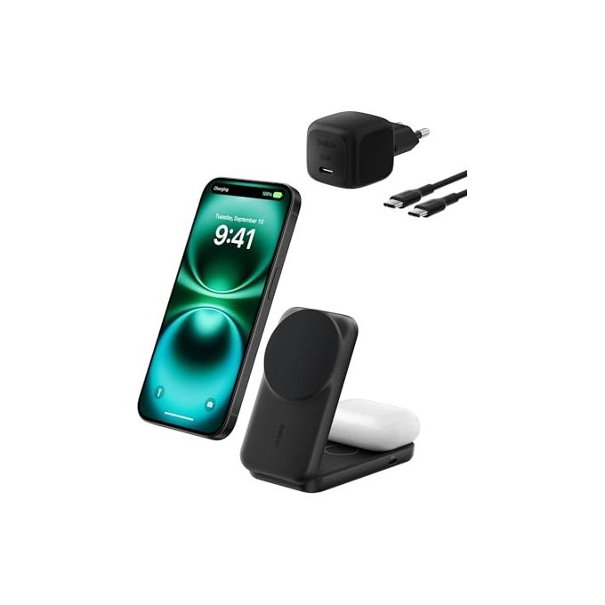 Belkin WIZ038KQWH UltraCharge Caricatore Wireless 2-in-1 25 W Qi2 Magnetico Pieghevole colore Bianco