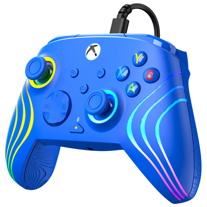 Turtle Beach TBC-2002-25 Afterglow Wave Gamepad Cablato con Licenza per Xbox e PC Pulsanti Programmabili Trigger Effetto Hall Controlli Audio RGB colore Blu