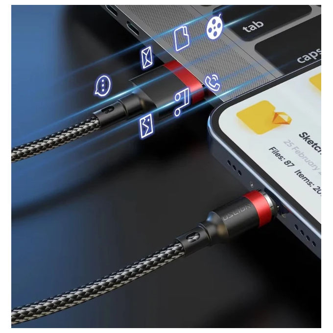Lostech LS-100272 Cavo Magnetico Type-C 100 cm Carica Rapida 3.0 Trasferimento Dati Nylon Anti Strappo Alluminio