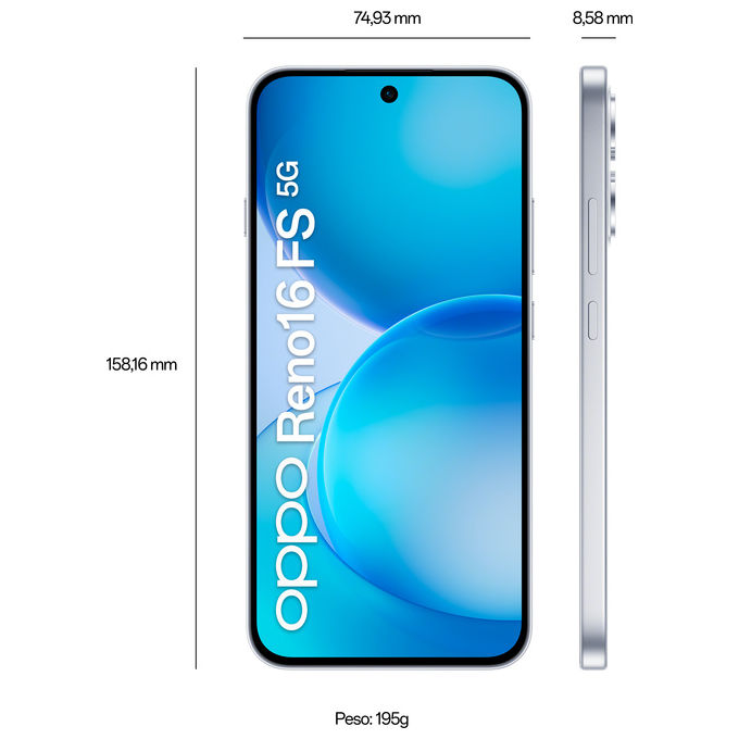 Oppo 110010237122 Reno15 FS 5G AI Smartphone Tripla fotocamera 50+8+50MP Selfie 50MP Display 6.57'' 120Hz AMOLED FHD+ RAM 8GB ROM 512GB colore Bianco