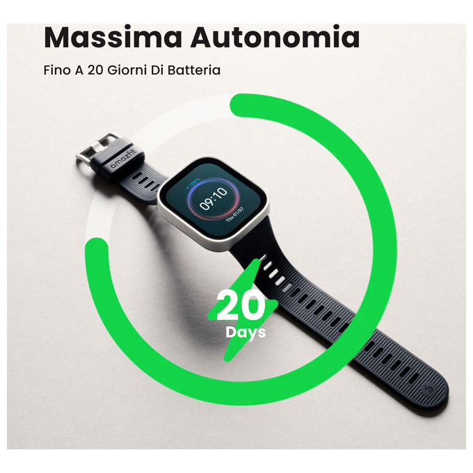 Amazfit A2568 Bip Max Smartwatch AMOLED 2.07'' GPS 4GB Mappe Offline 150+ Sport 5 ATM Autonomia 20 Giorni colore Argento