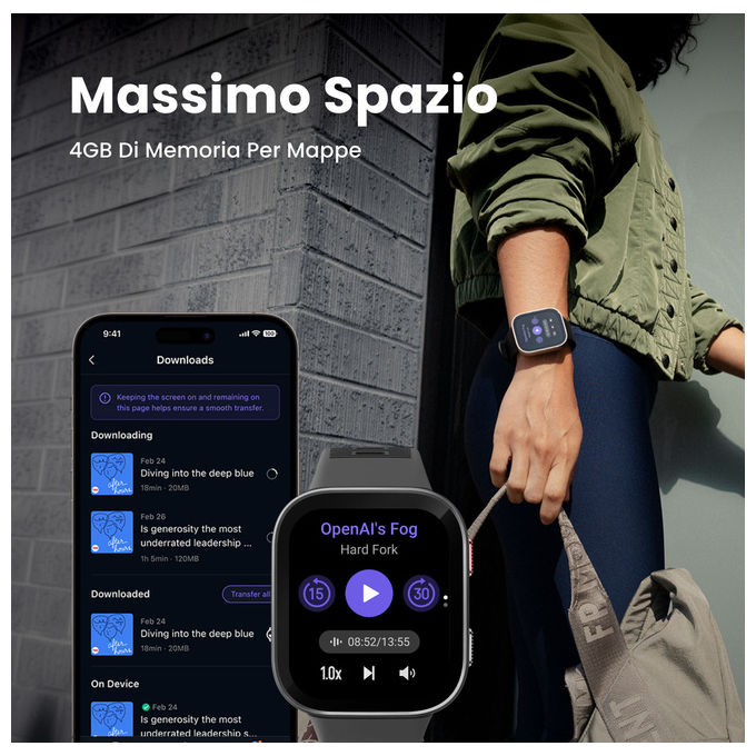 Amazfit A2568 Bip Max Smartwatch AMOLED 2.07'' GPS 4GB Mappe Offline 150+ Sport 5 ATM Autonomia 20 Giorni colore Argento