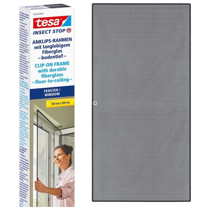 Tesa 55360-00002-00 INSECT STOP Zanzariera con Telaio a Clip 1,2 x 2,4 m Materiale in Fibra di Vetro Resistente ai Raggi UV colore Antracite
