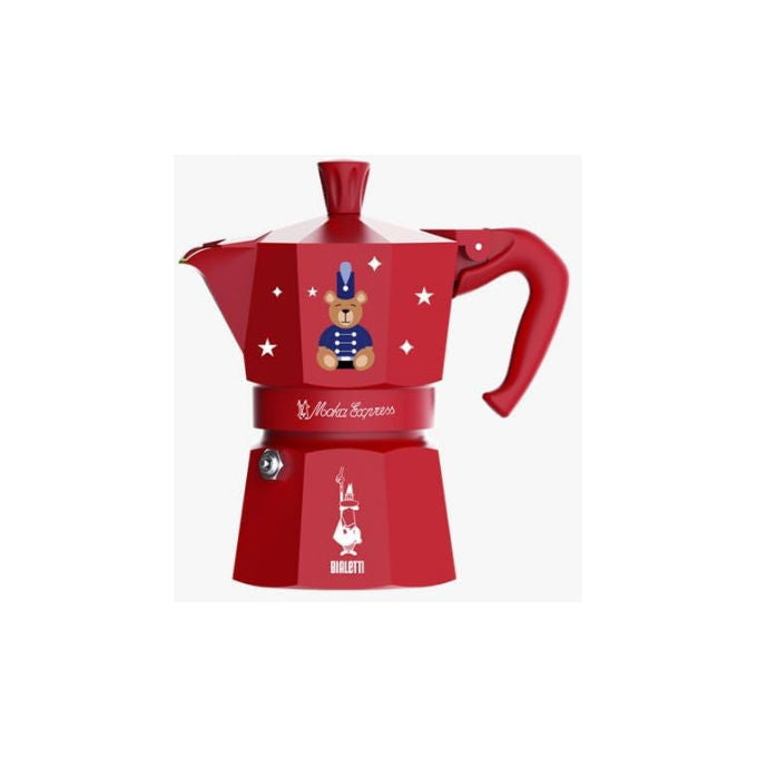 Bialetti 0005315 Moka Express Caffettiera 3 Tazze 130ml in Alluminio con Valvola di Sicurezza Brevettata colore Rosso
