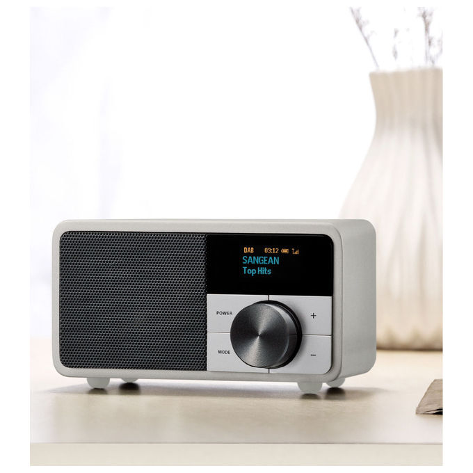 Sangean DDR-7 Serie Mini Radio da Tavolo DAB+ FM Bluetooth Potenza 2 W Batteria 2600 mAh Autonomia 18 ore Materiale Legno colore Argento