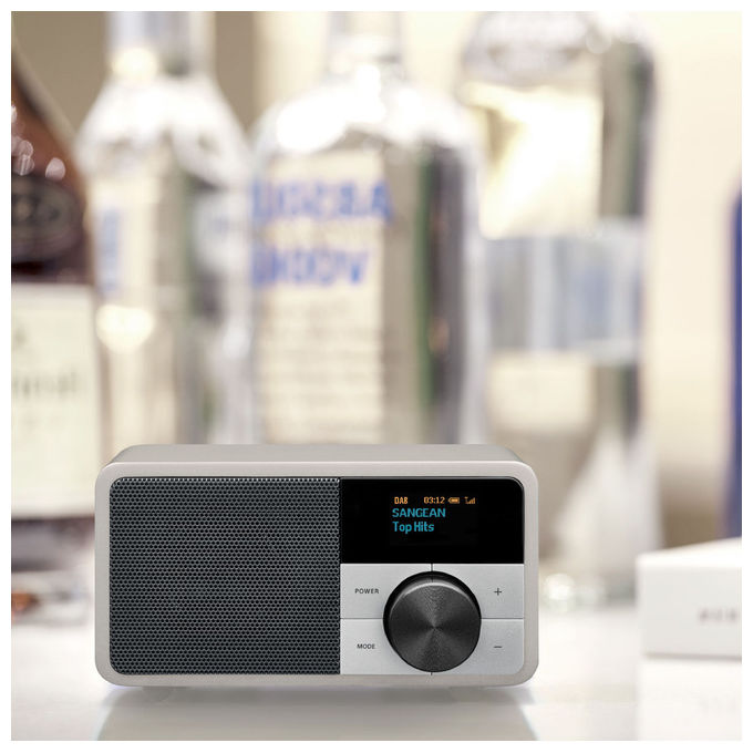 Sangean DDR-7 Serie Mini Radio da Tavolo DAB+ FM Bluetooth Potenza 2 W Batteria 2600 mAh Autonomia 18 ore Materiale Legno colore Argento