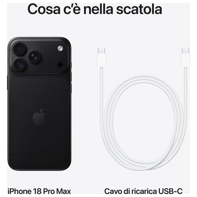 Apple MJY24QL-A iPhone 18 Pro Max Smartphone 2 TB 6.9'' OLED 120 Hz 3 Fotocamere 48 MP 48 MP 48 MP Fotocamera Frontale 18 MP 5G Wi-Fi 7 Nero