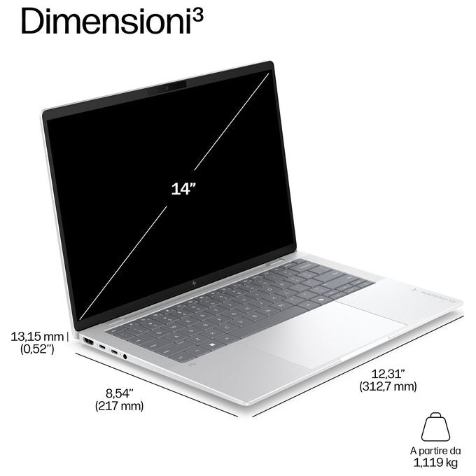 HP E4LH3AT HP EliteBook X G2a 14'' 3K 16 GB LPDDR5x-SDRAM 512 GB SSD Wi-Fi 7 Windows 11 Pro colore Argento
