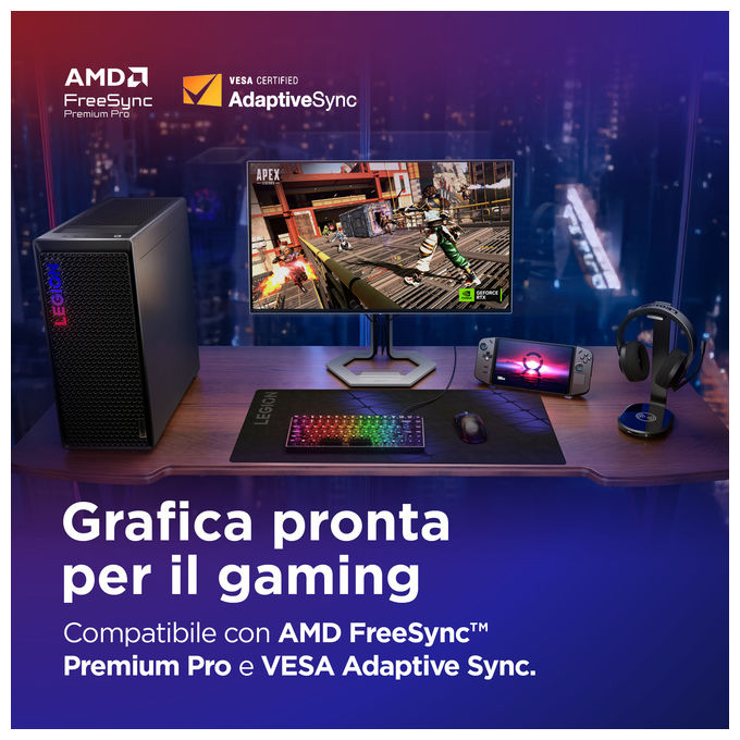 Lenovo 68CFGACBIT Legion Pro 27Q-10 Monitor Gaming 26.5'' QD-OLED QHD 2560x1440 280Hz 0.03ms AMD FreeSync Premium Pro colore Nero Grigio