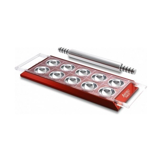 Marcato RT-RSO Stampo Ravioli Tablet 10 Forme in Alluminio Anodizzato e Policarbonato colore Rosso