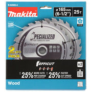 Makita B-62985-2 Lama per sega circolare EFFICUT 165 mm 25 denti HM-TCC per legno velocita' max 9250 giri-min foro 20 mm spessore 1,4 mm colore Nero