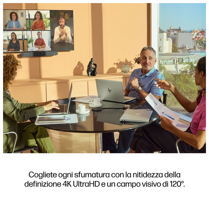HP A9DD8AA Poly Studio V12 USB Barra video 4K Ultra HD Risoluzione 3840 x 2160 Pixel Zoom digitale 5x Wi-Fi Bluetooth colore Bianco