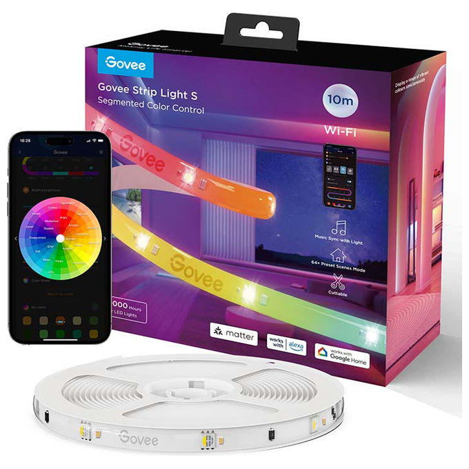 Govee H612CCD1 Strip Light S Segmented Striscia LED intelligente Wi-Fi Bluetooth RGBIC 10 m colore Bianco